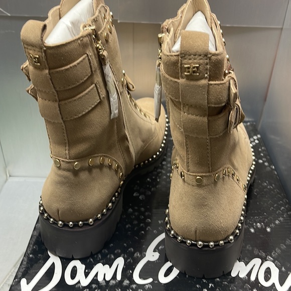 BNIB Sam Edelman Jennifer Studded Combat Suede Boots Tan 9M - Picture 7 of 13